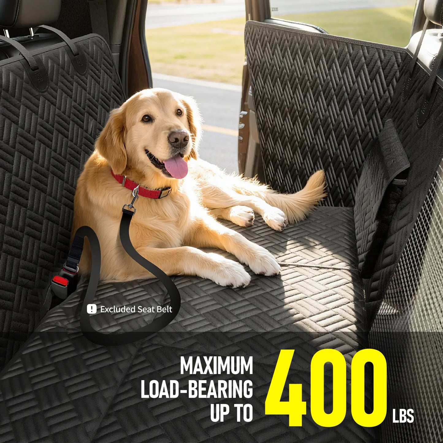 Dog Car Seat Cover with Hard Bottom, Holds up to 400Lbs | Patented Waterproof Dog Hammock Back Seat Extender for Cars, Suvs & Full-Size Trucks (Small & Large Sizes)