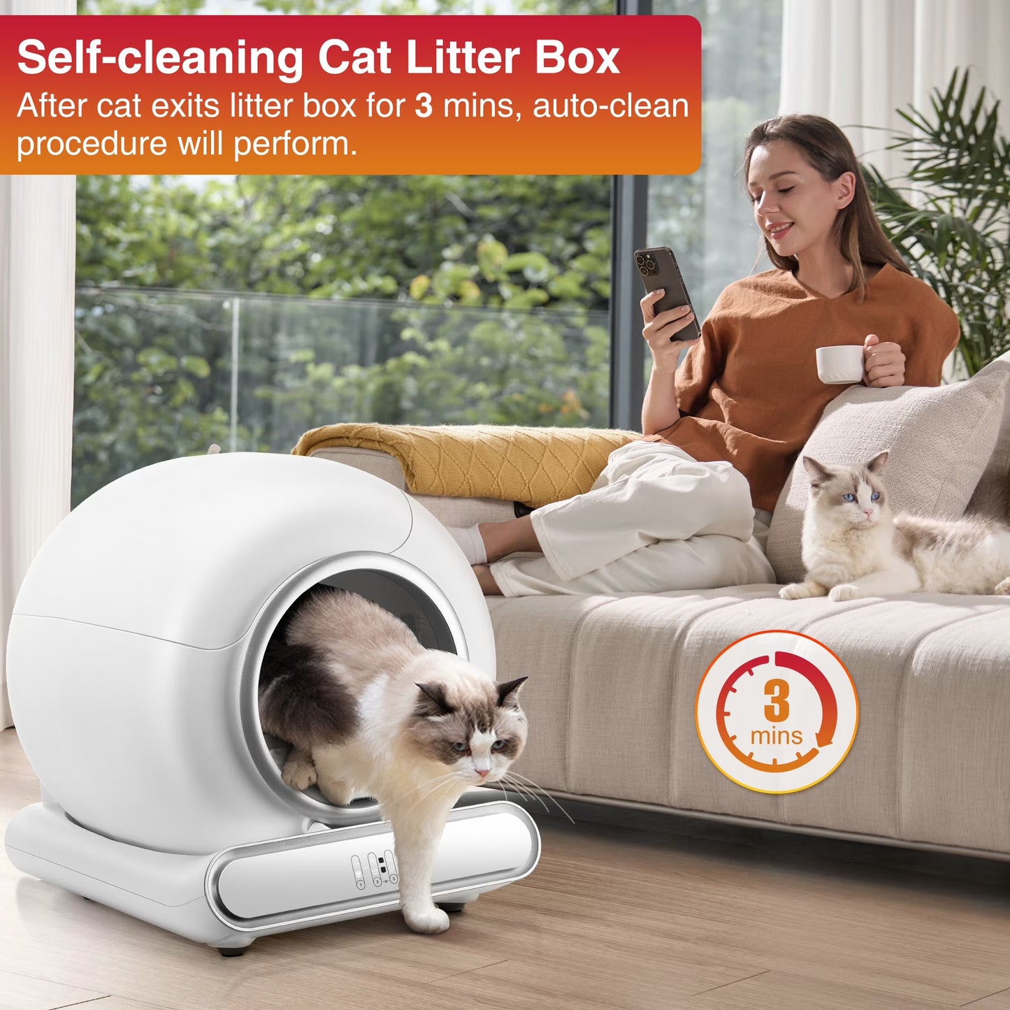 Smart Self-Cleaning Cat Litter Box | 65L + 9L