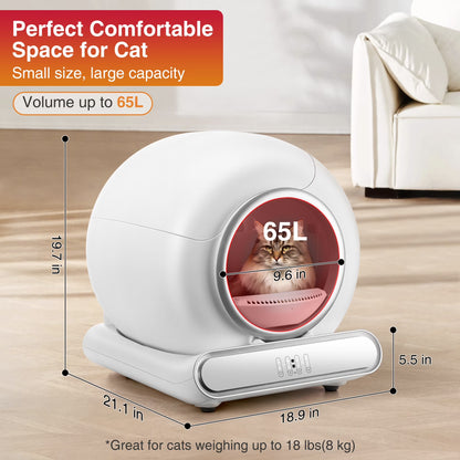 Smart Self-Cleaning Cat Litter Box | 65L + 9L
