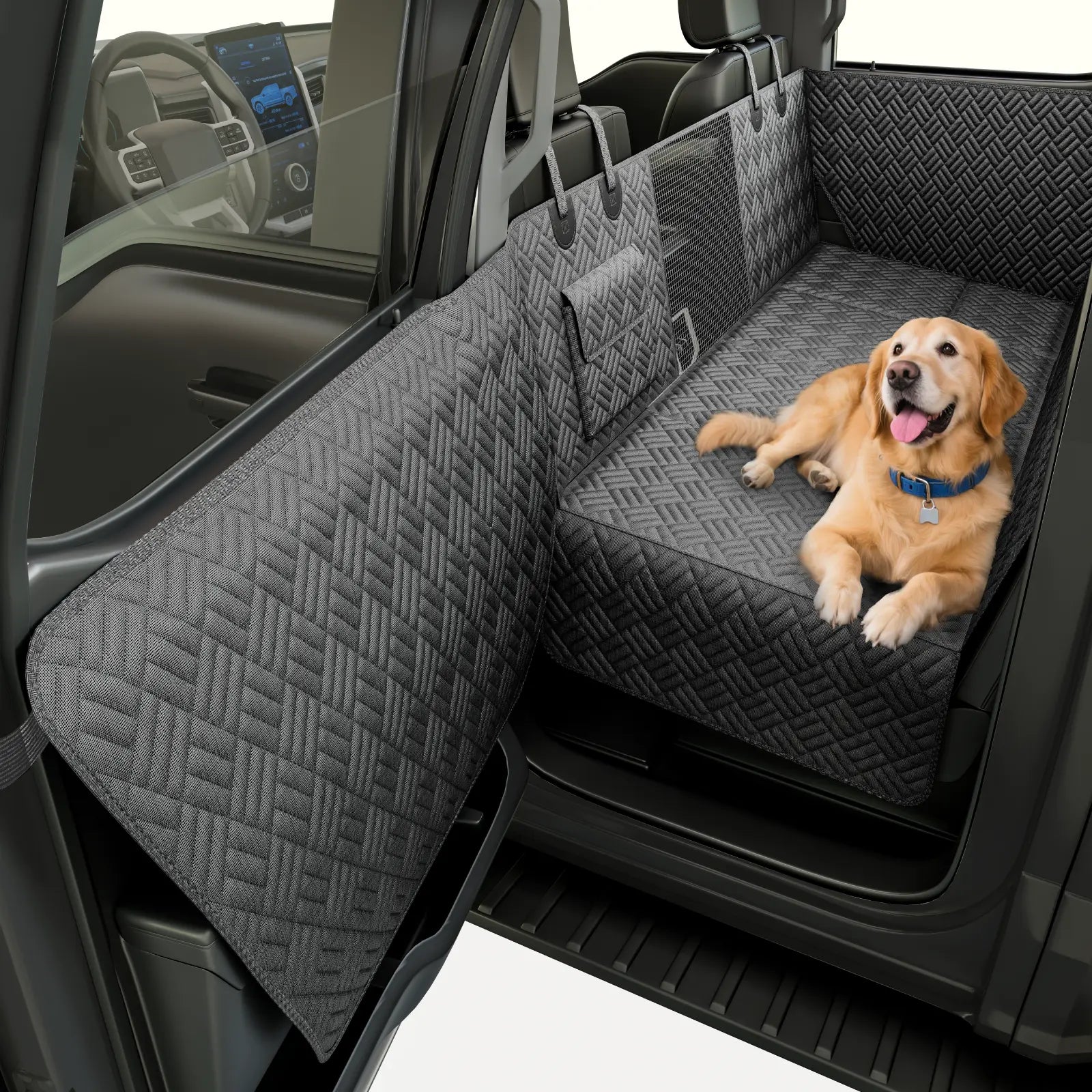 Dog Car Seat Cover with Hard Bottom, Holds up to 400Lbs | Patented Waterproof Dog Hammock Back Seat Extender for Cars, Suvs & Full-Size Trucks (Small & Large Sizes)