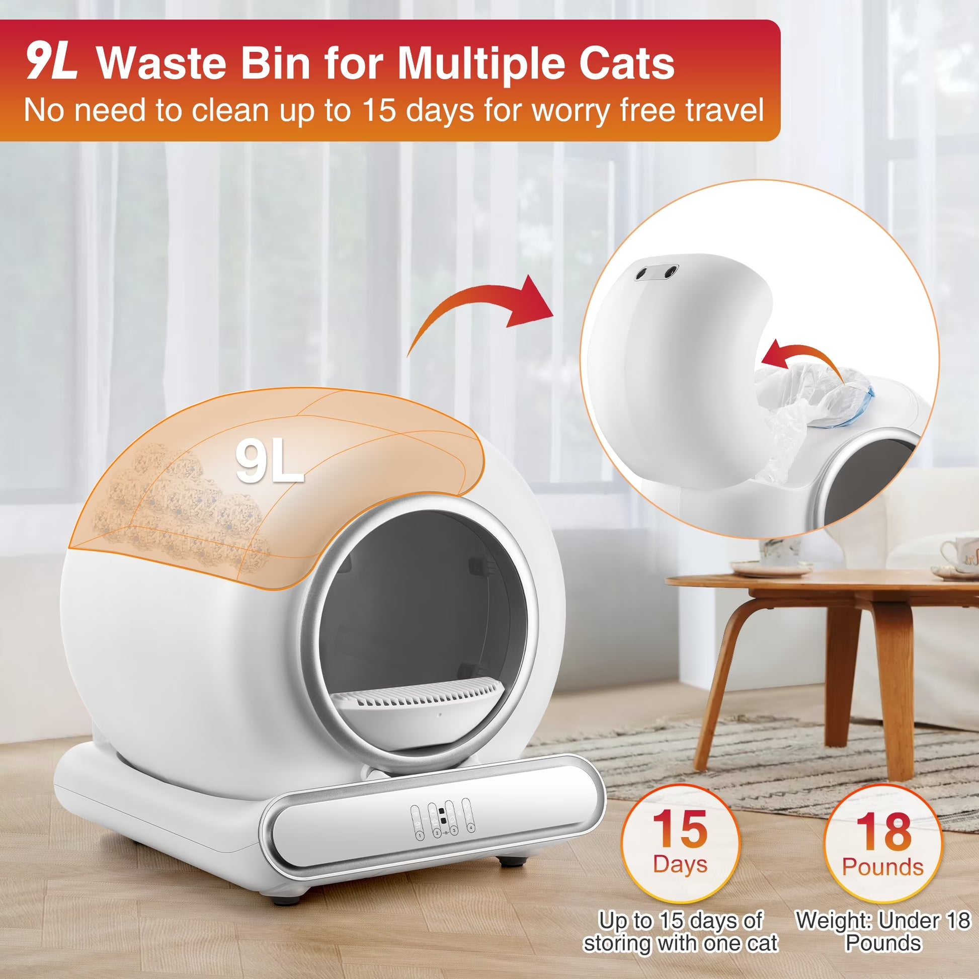 Smart Self-Cleaning Cat Litter Box | 65L + 9L