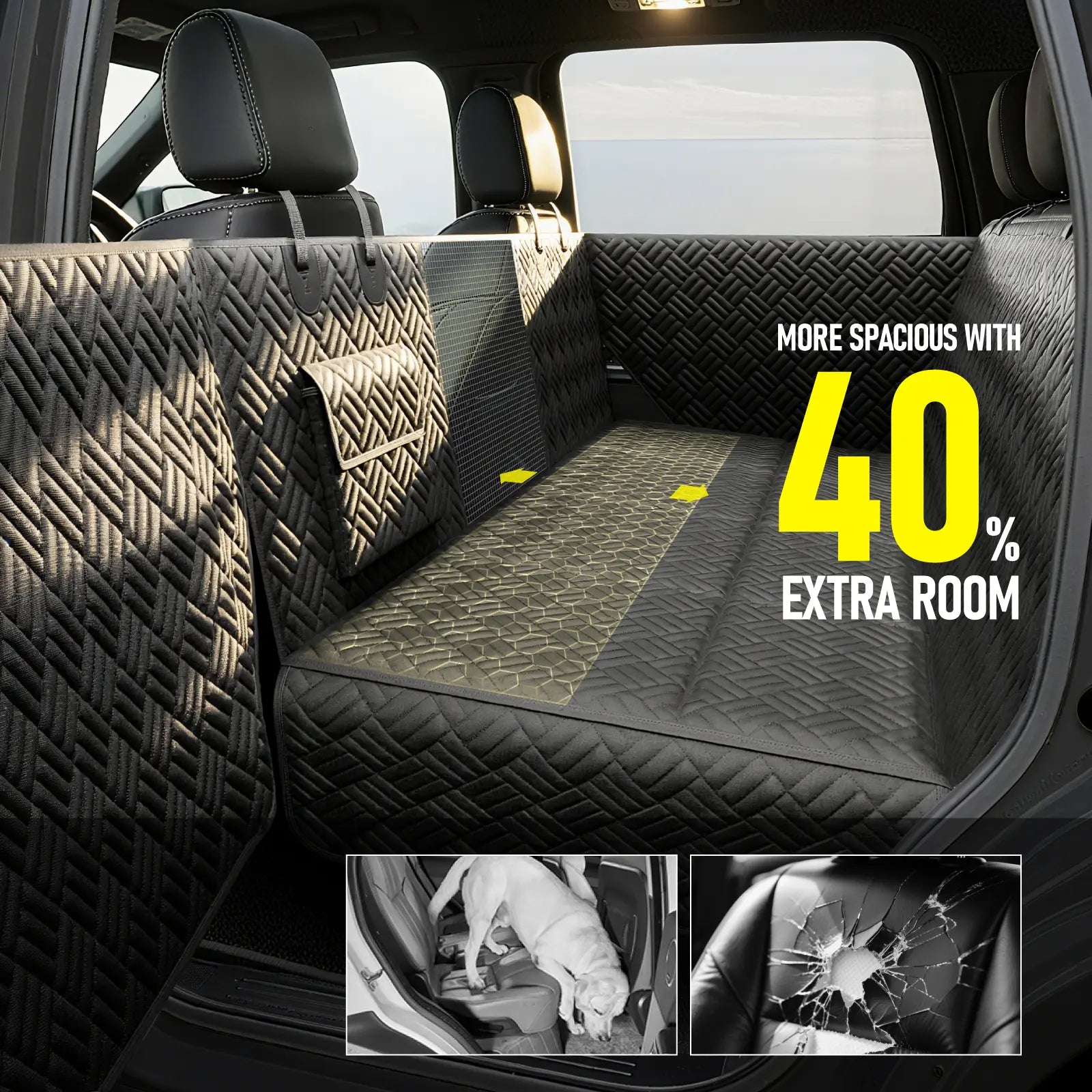 Dog Car Seat Cover with Hard Bottom, Holds up to 400Lbs | Patented Waterproof Dog Hammock Back Seat Extender for Cars, Suvs & Full-Size Trucks (Small & Large Sizes)