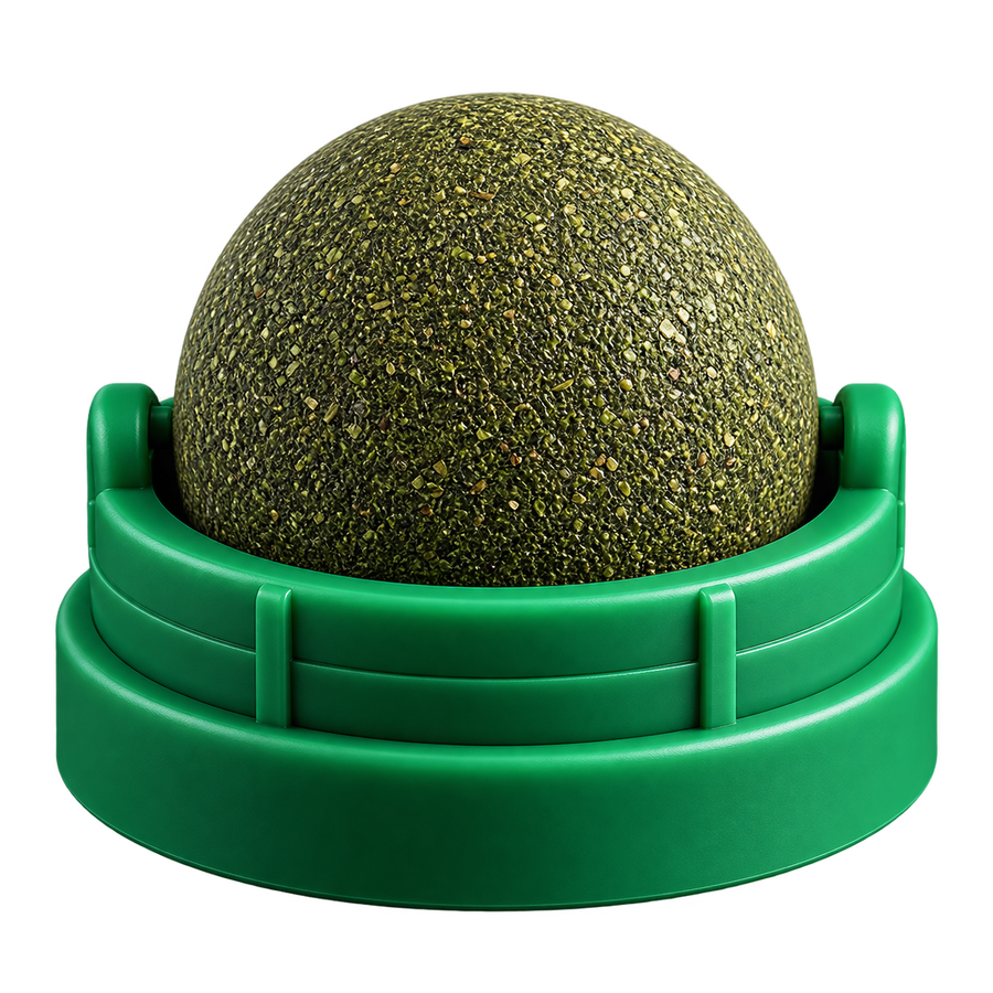 Arelio Catnip Orb in its compact wall-mounted holder