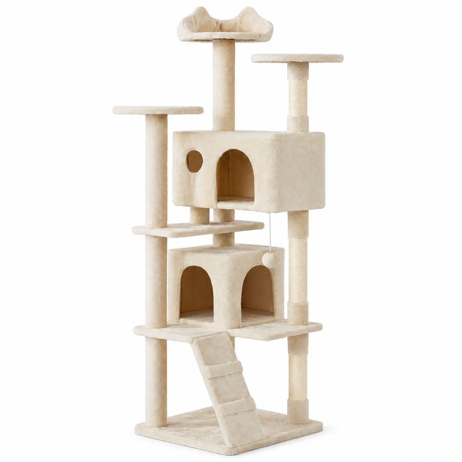 Arelio SummitTree double-condo cat tower on a pure white background