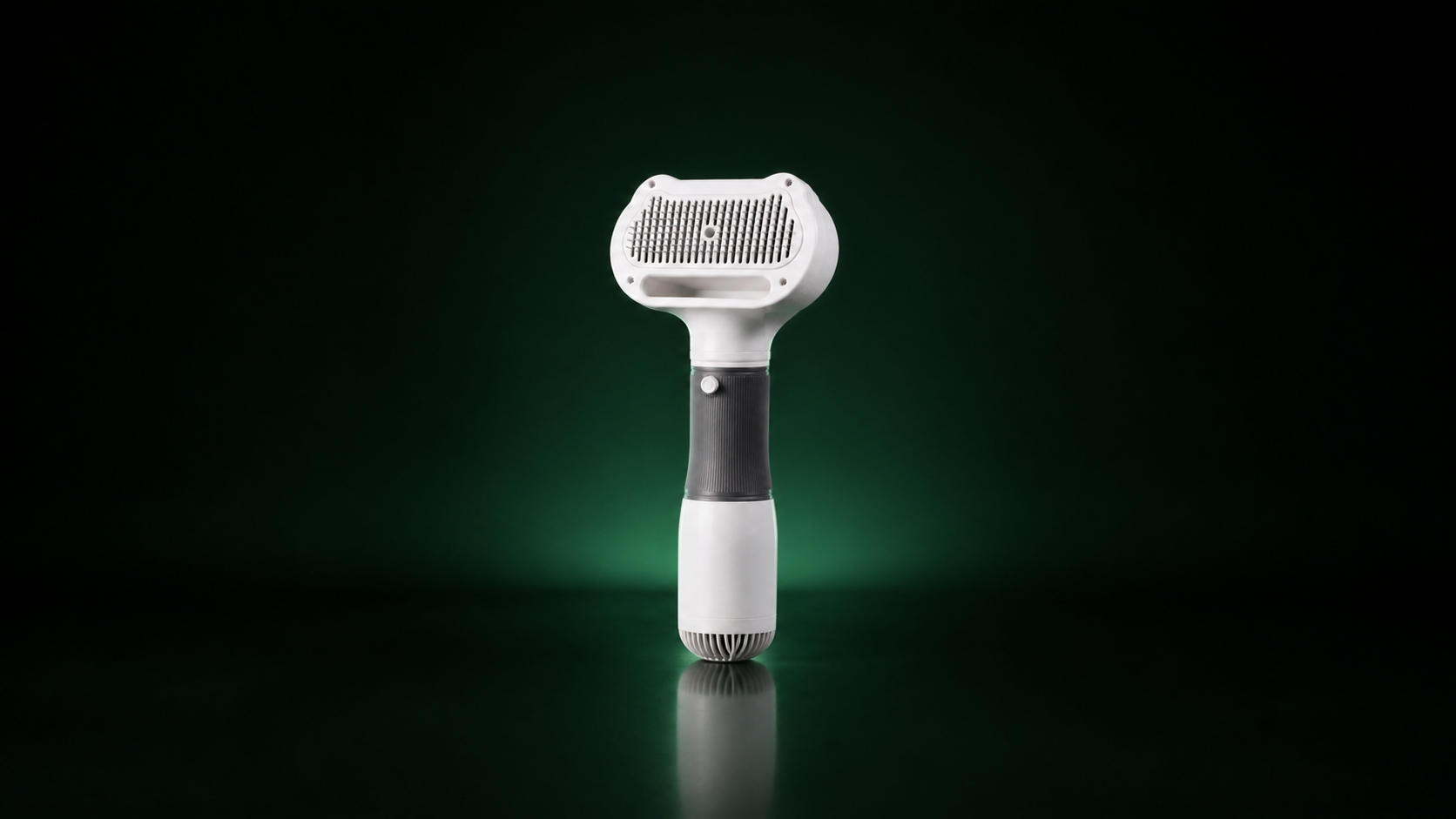 Arelio DryBrush two-in-one pet dryer and slicker brush in a premium dark green studio