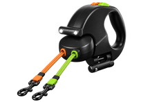 Arelio DuoWalk dual retractable leash with reflective leads and lights isolated on transparency